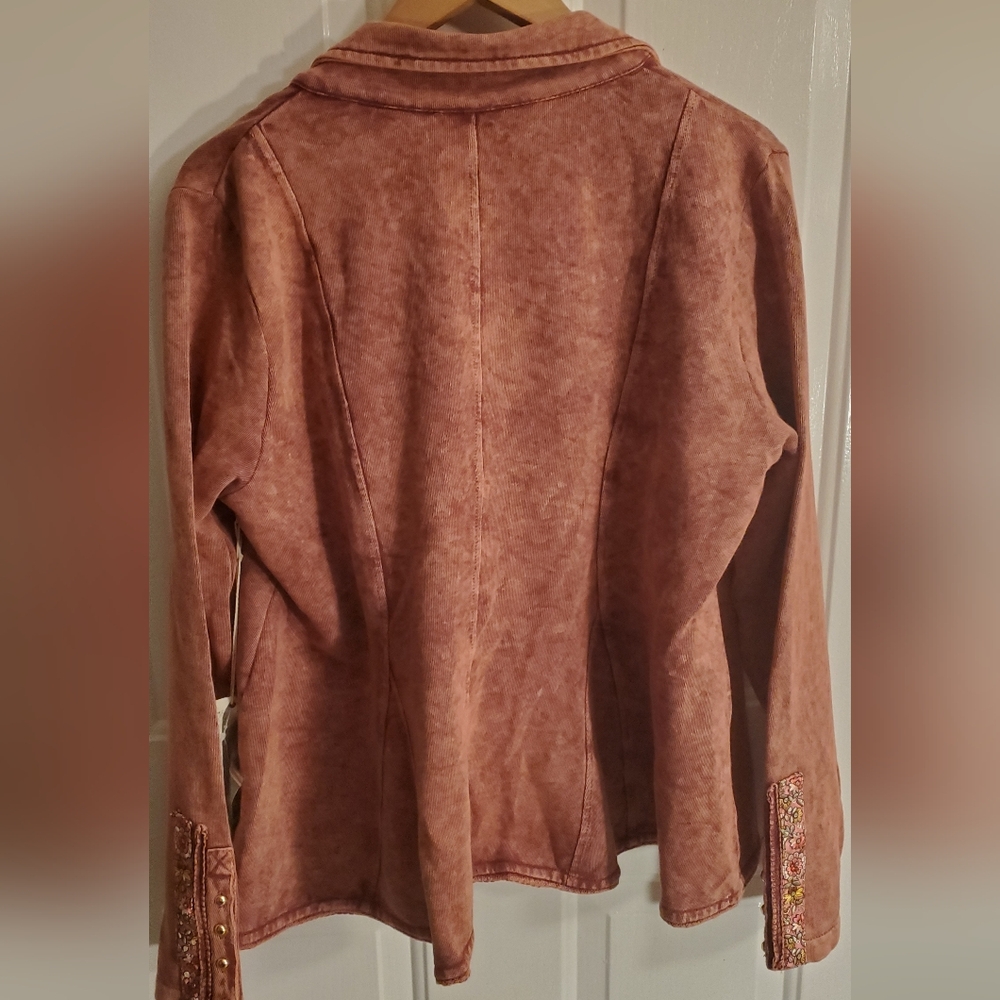 NWT Floral Embroidered Pink French Terry Jacket - Picture 13 of 13